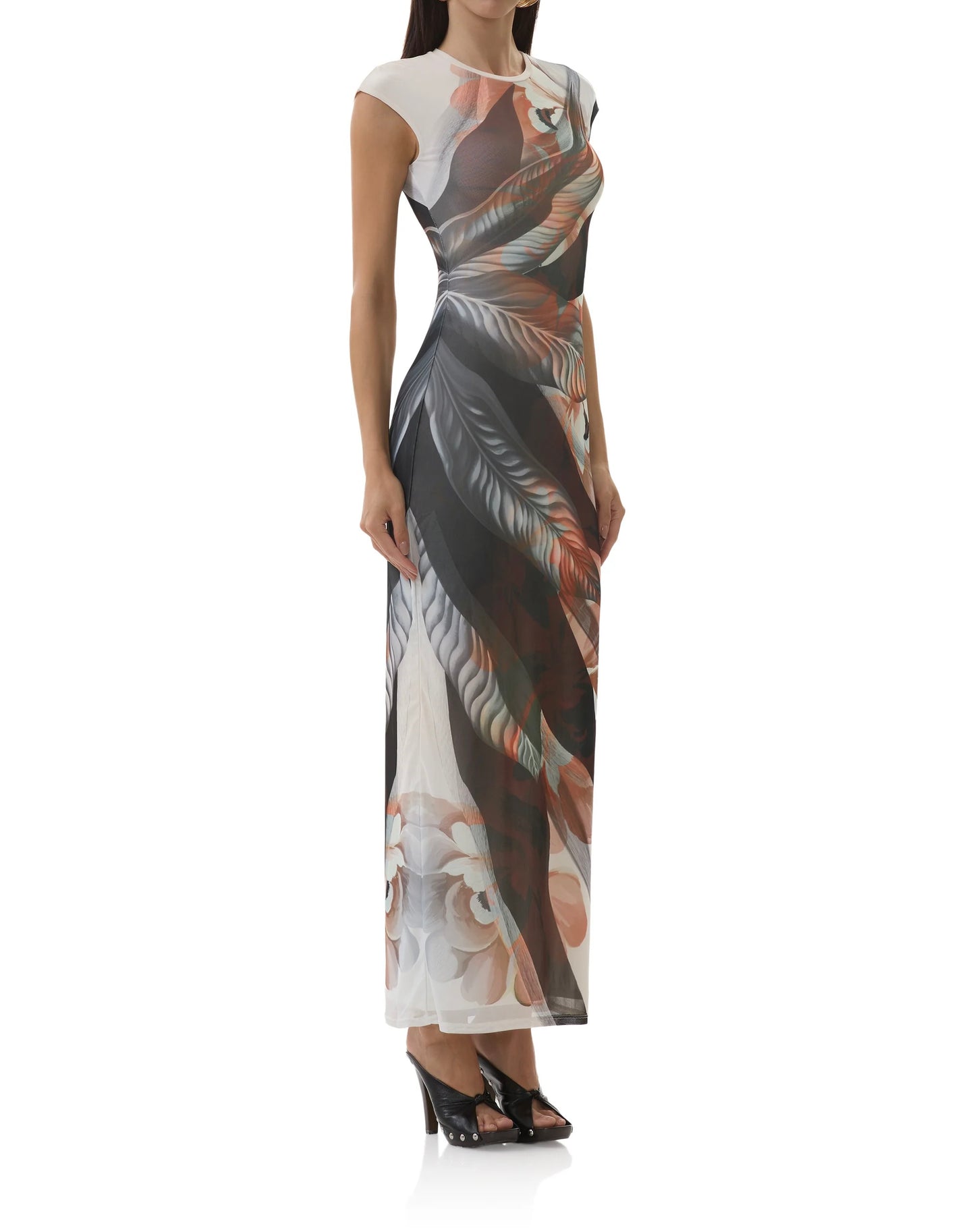 AFRM Cody Crewneck Dress in Noir Leaf