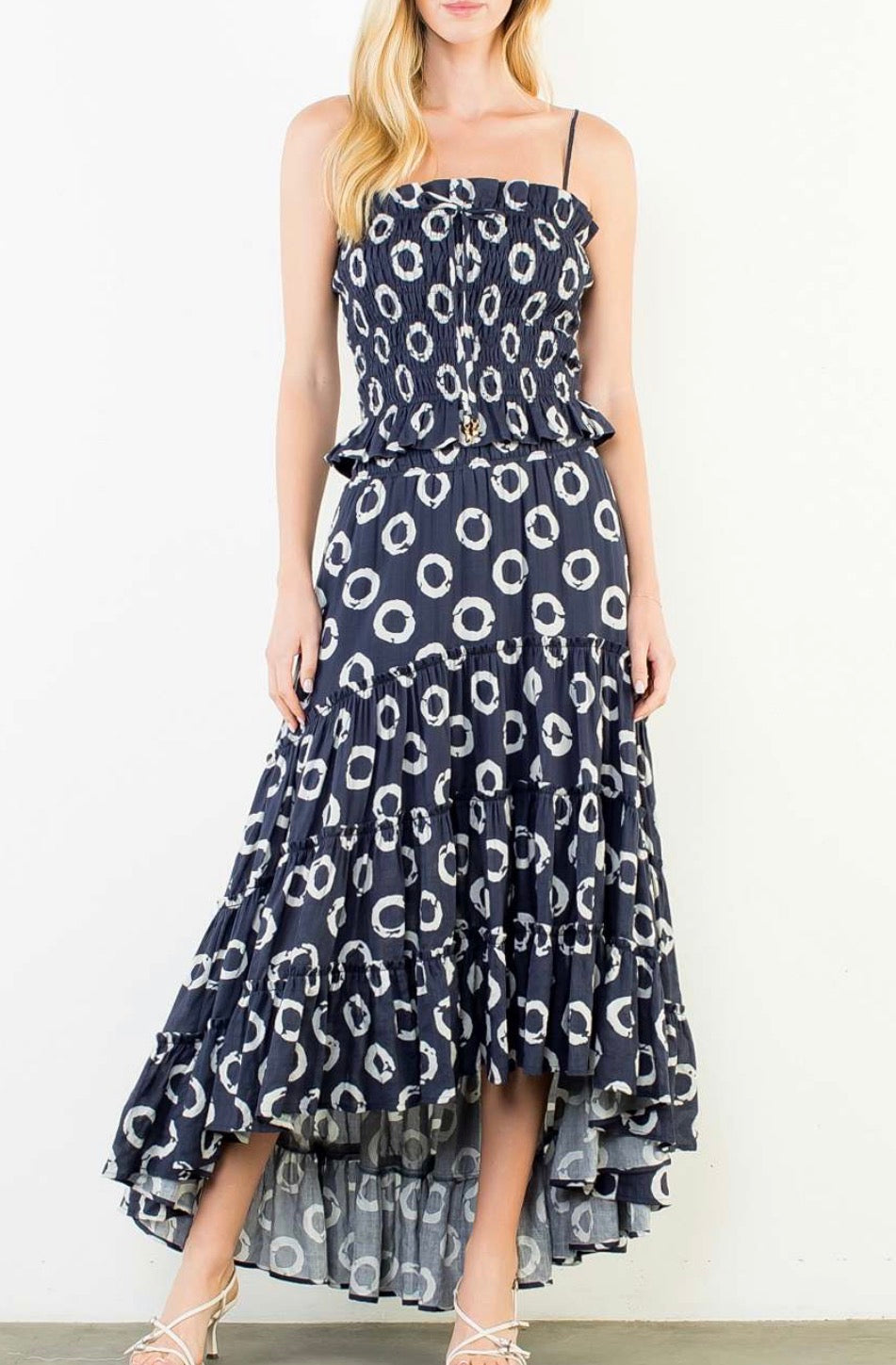 Lamar Print Tank Top & Midi Skirt Set in Navy