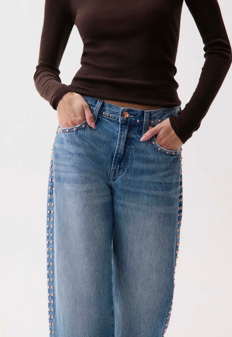 Pistola Lexi Mid Rise Bowed Straight Jean in Star Studded