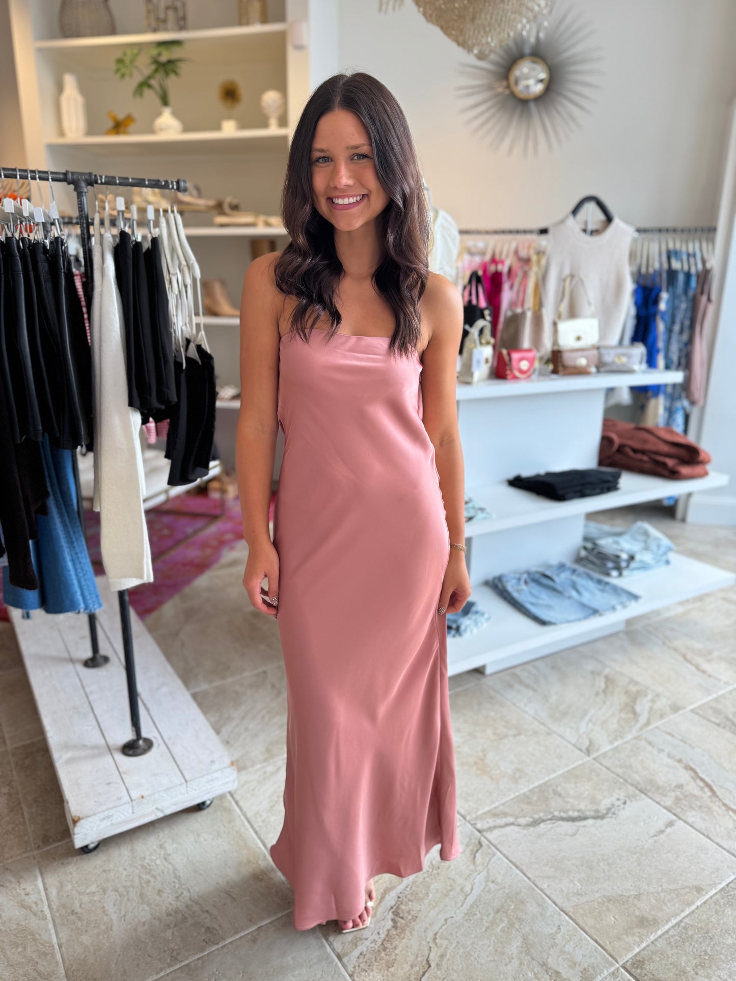 Lavender Brown Talia Maxi Dress in Antic Rose