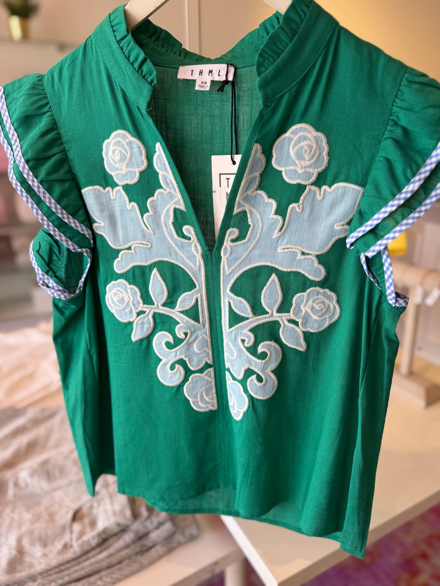 Glenda Embroidered Top in Green