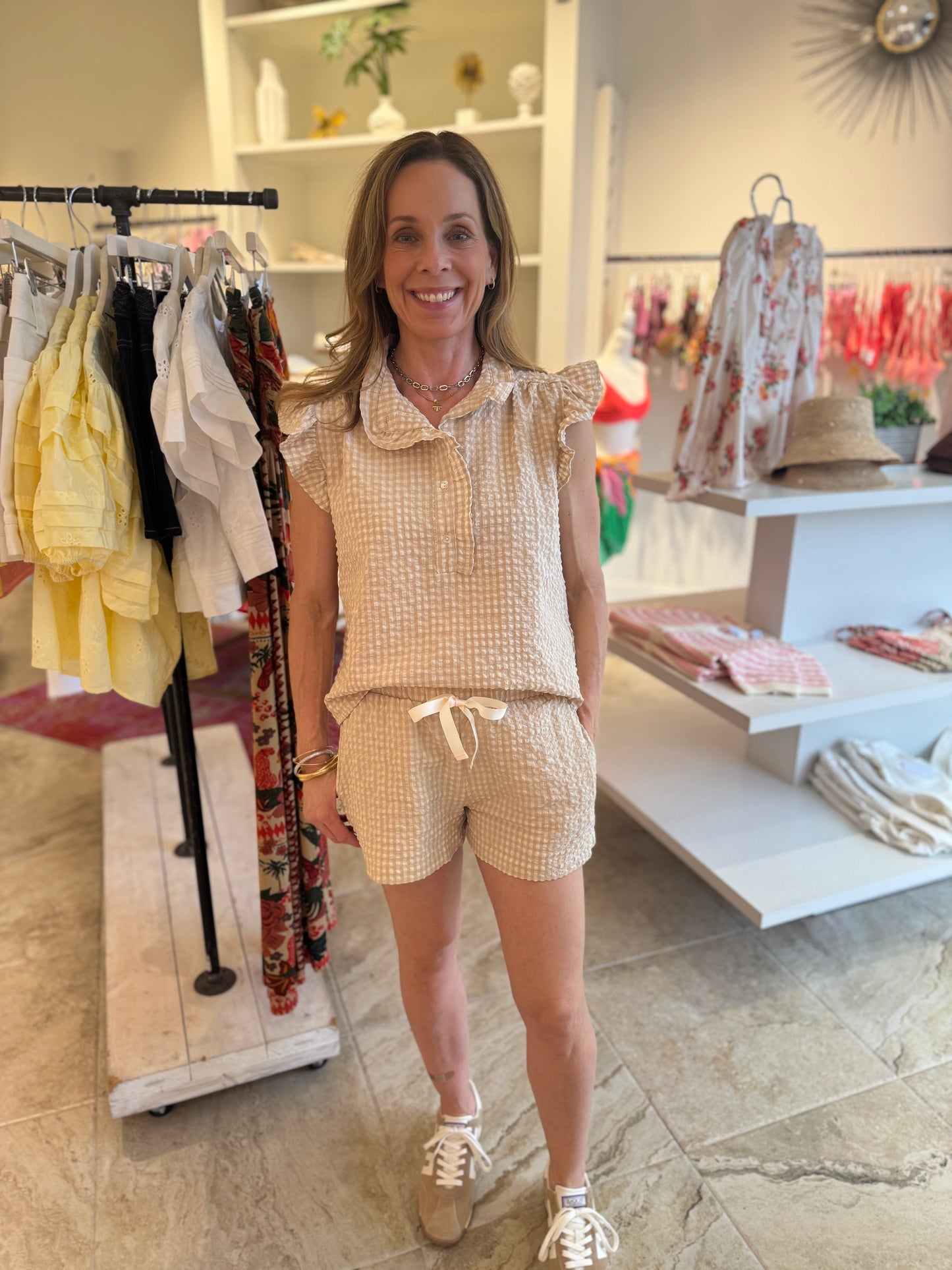 Stark X Jodie Top & Willow Shorts Set in Tan White