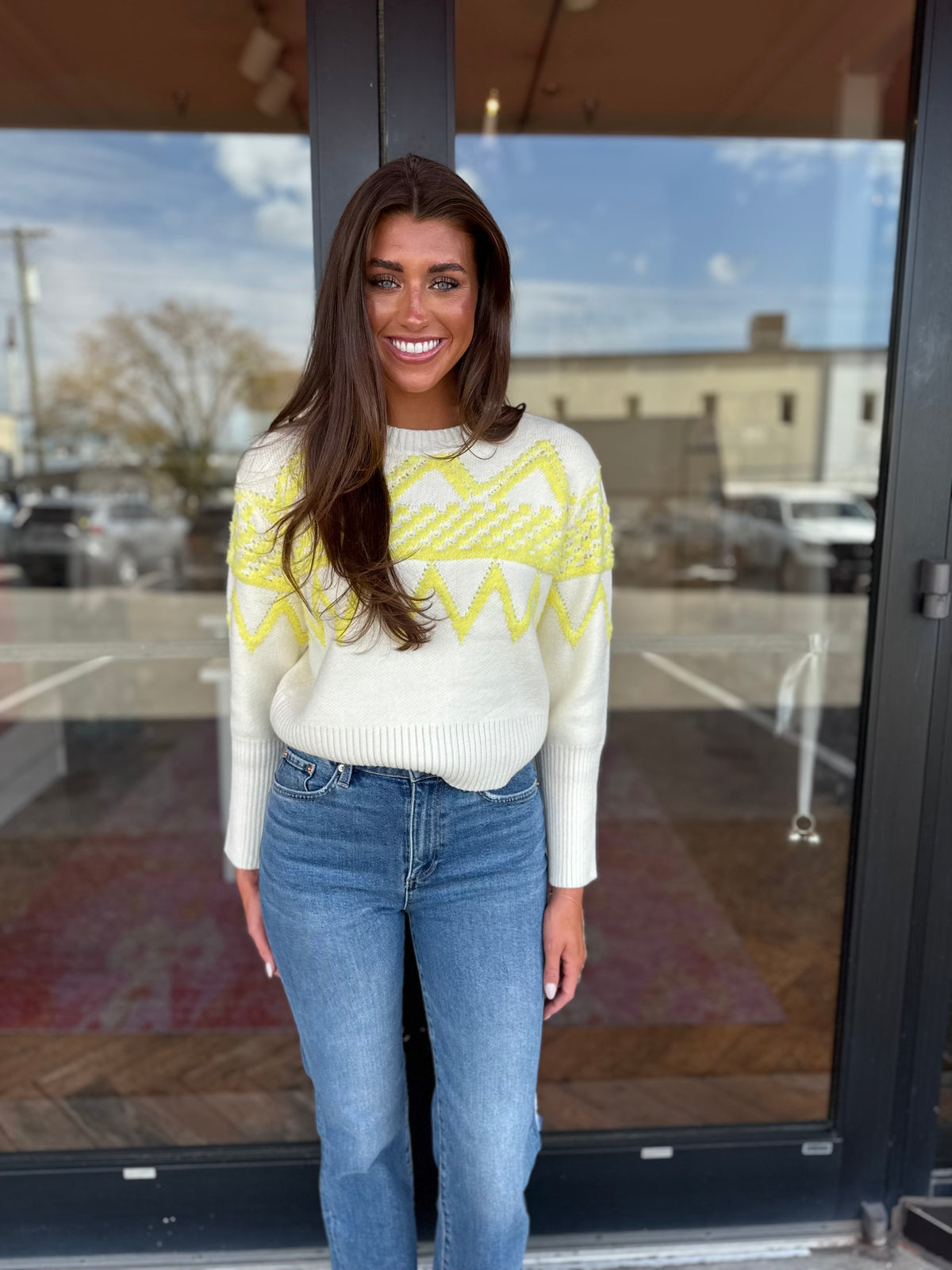 Deluc UFO Sweater in Ecru With Yellow