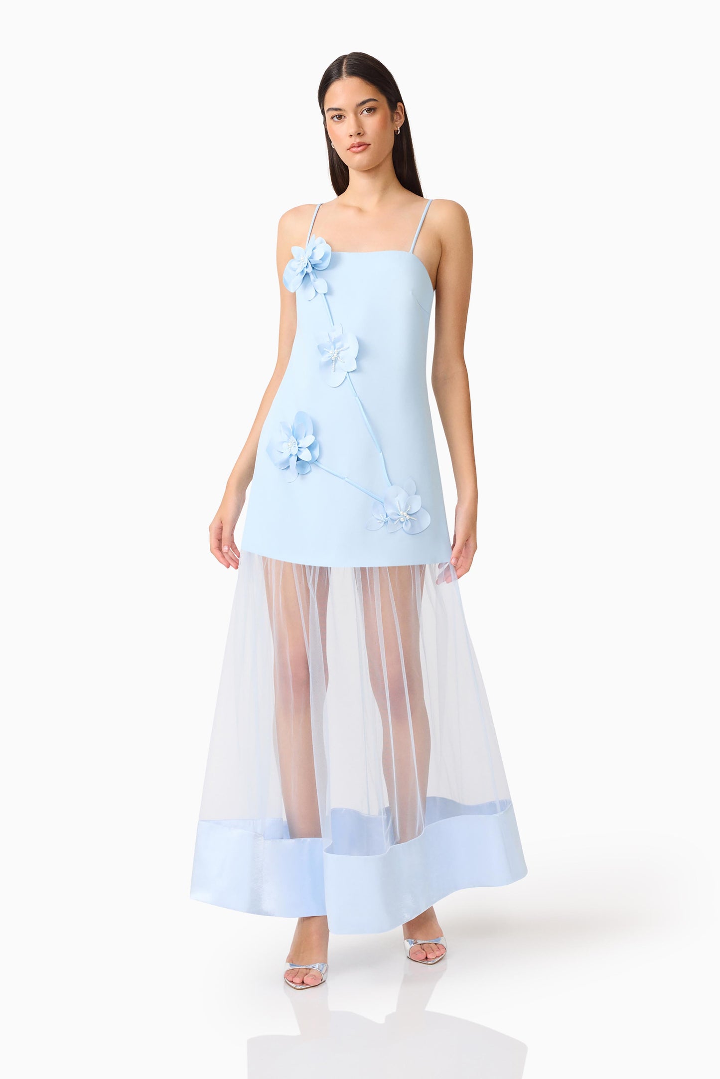Elliatt Reina 3D Floral Gown in Sky Blue