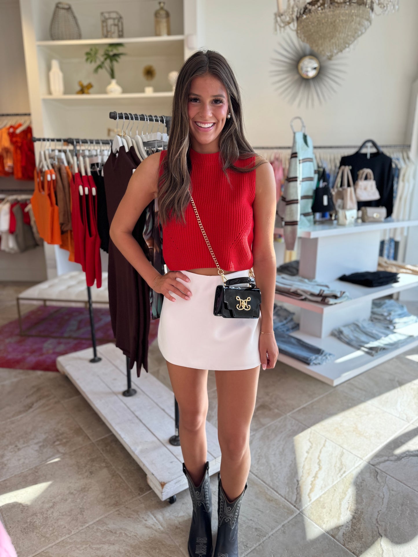 French Connection Mozart Crew Neck Sleeveless Vest in Mars Red