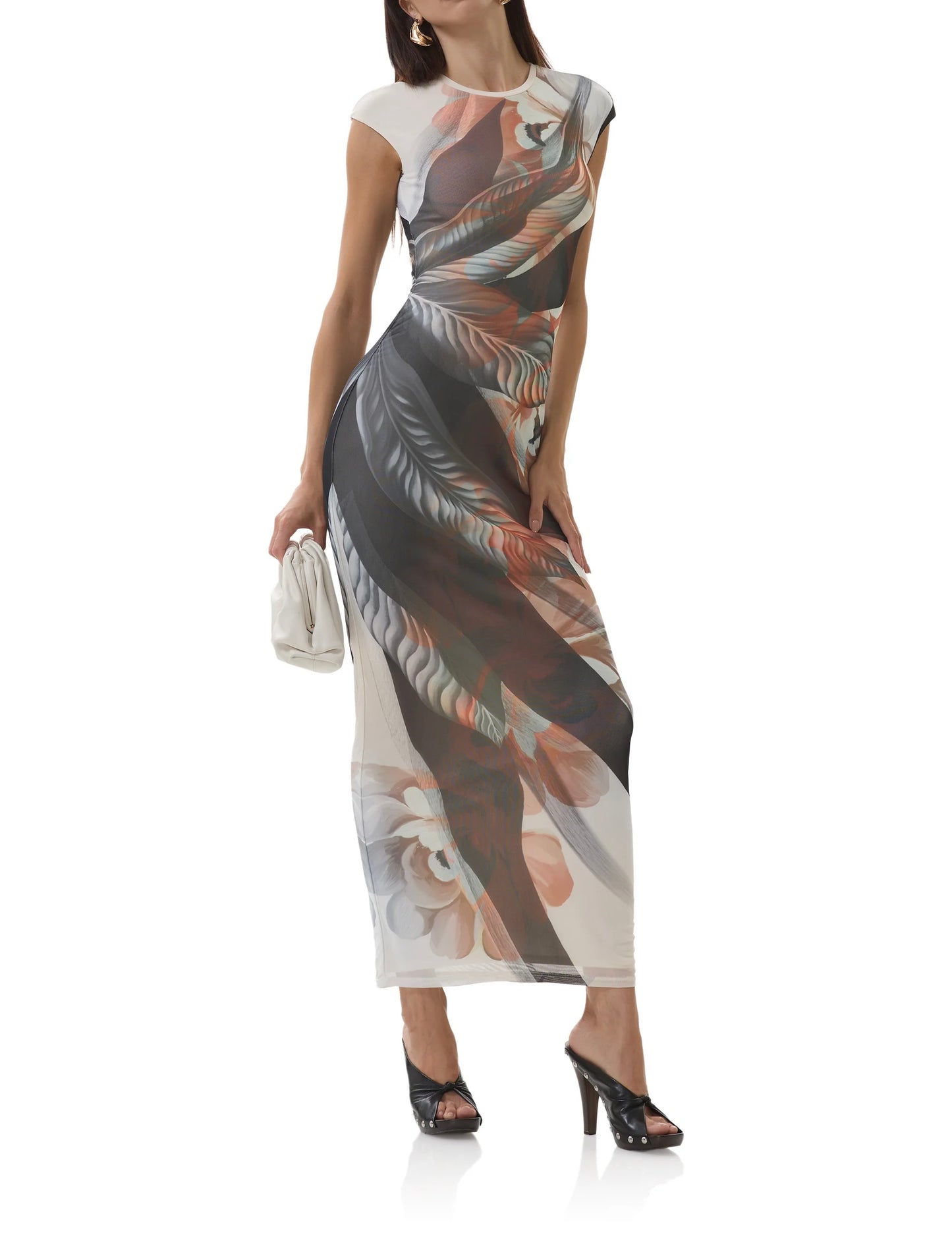 AFRM Cody Crewneck Dress in Noir Leaf
