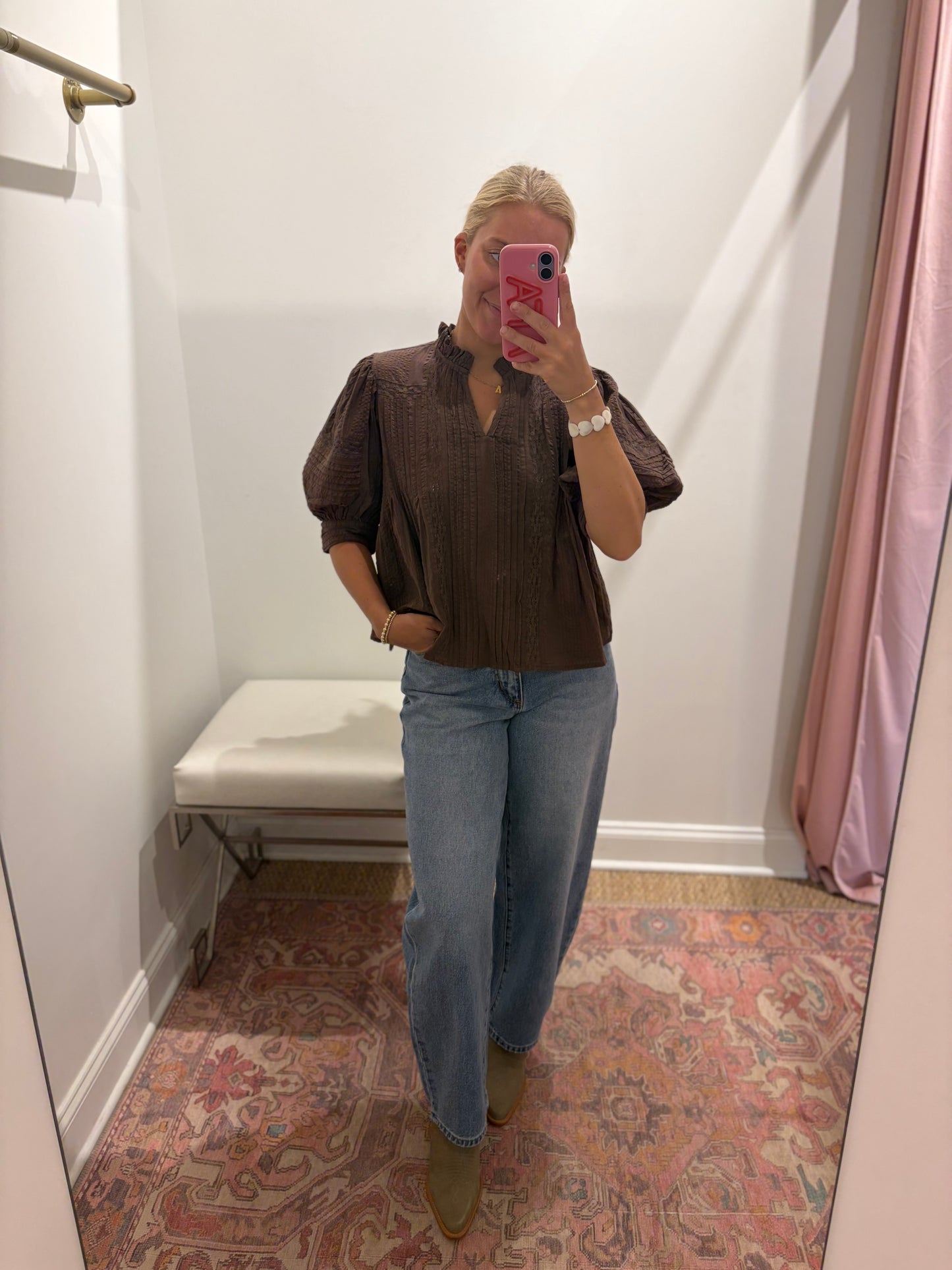Stacie V Neck Blouse in Brown