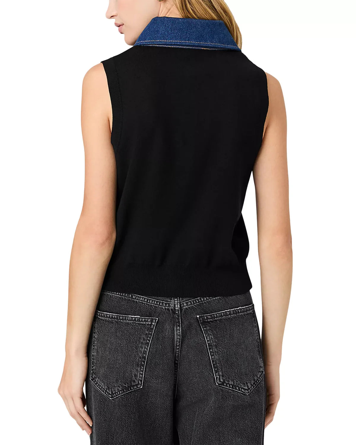 French Connection Maxime Knit Denim Collar Vest in Black