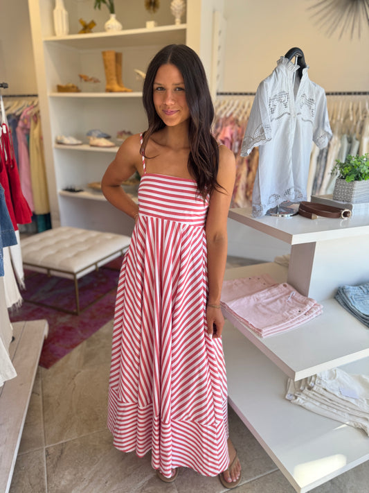 Sabrina Stripe Midi Dress in Red