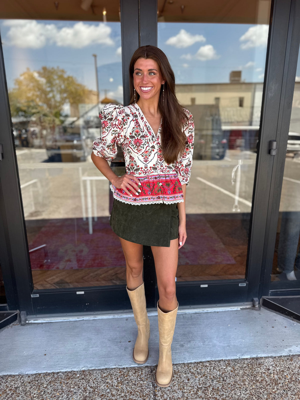 Eloise V Neck Blouse in Cream Multi