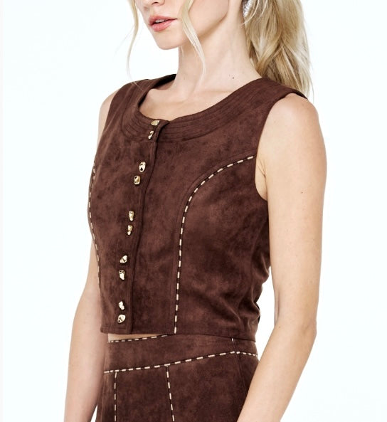 Ciebon Reagan Suede Top & Skirt Set in Brown