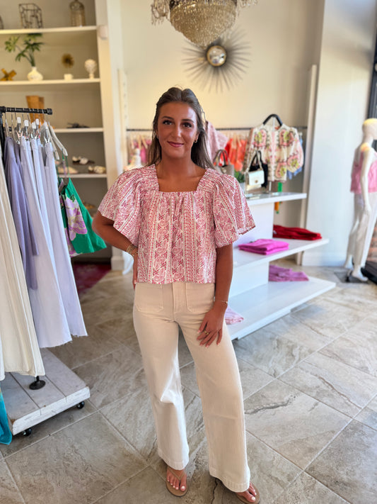 Jenna Floral Flutter Sleeve Blouse