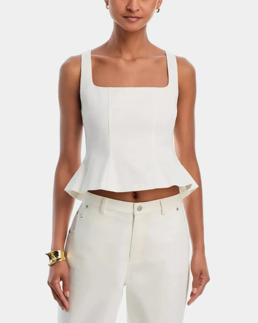 French Connection Inez Cotton Peplum Top in Summer White
