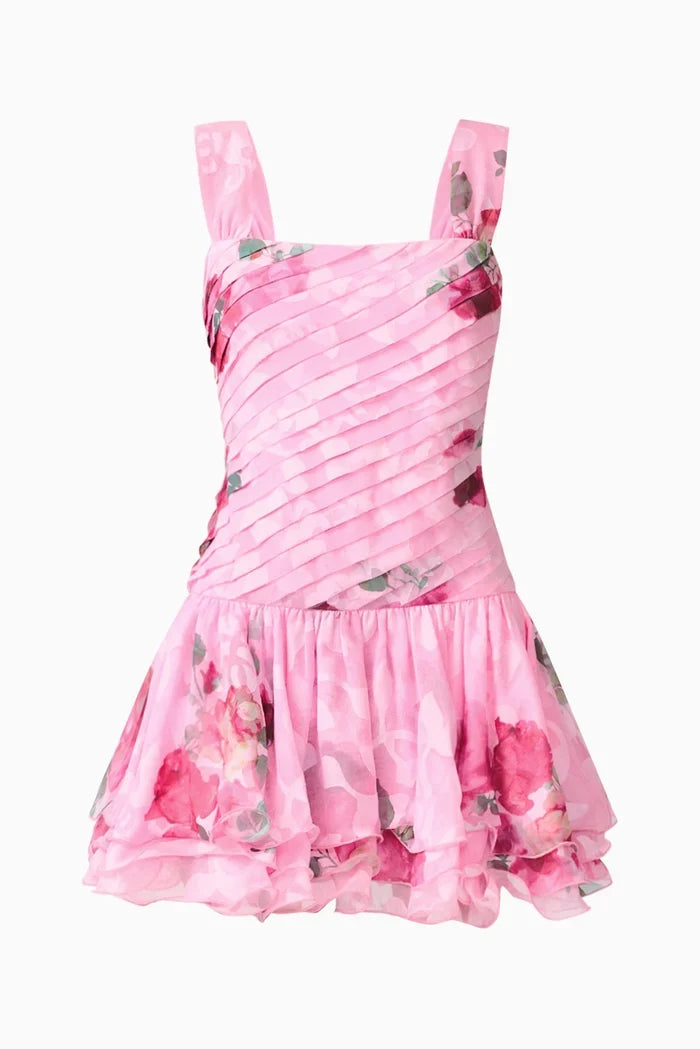 Elliatt Eleanora Pleated Mini Dress in Pink Multi