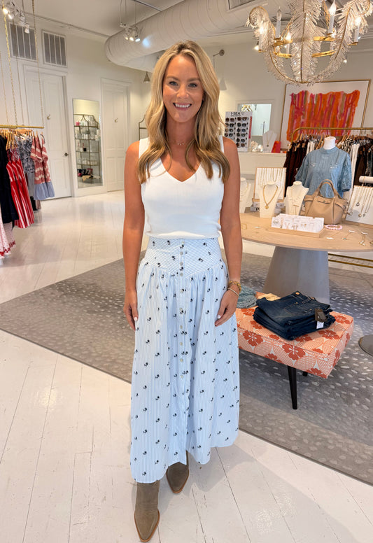 En Saison Veronica Maxi Skirt in White Blue Navy