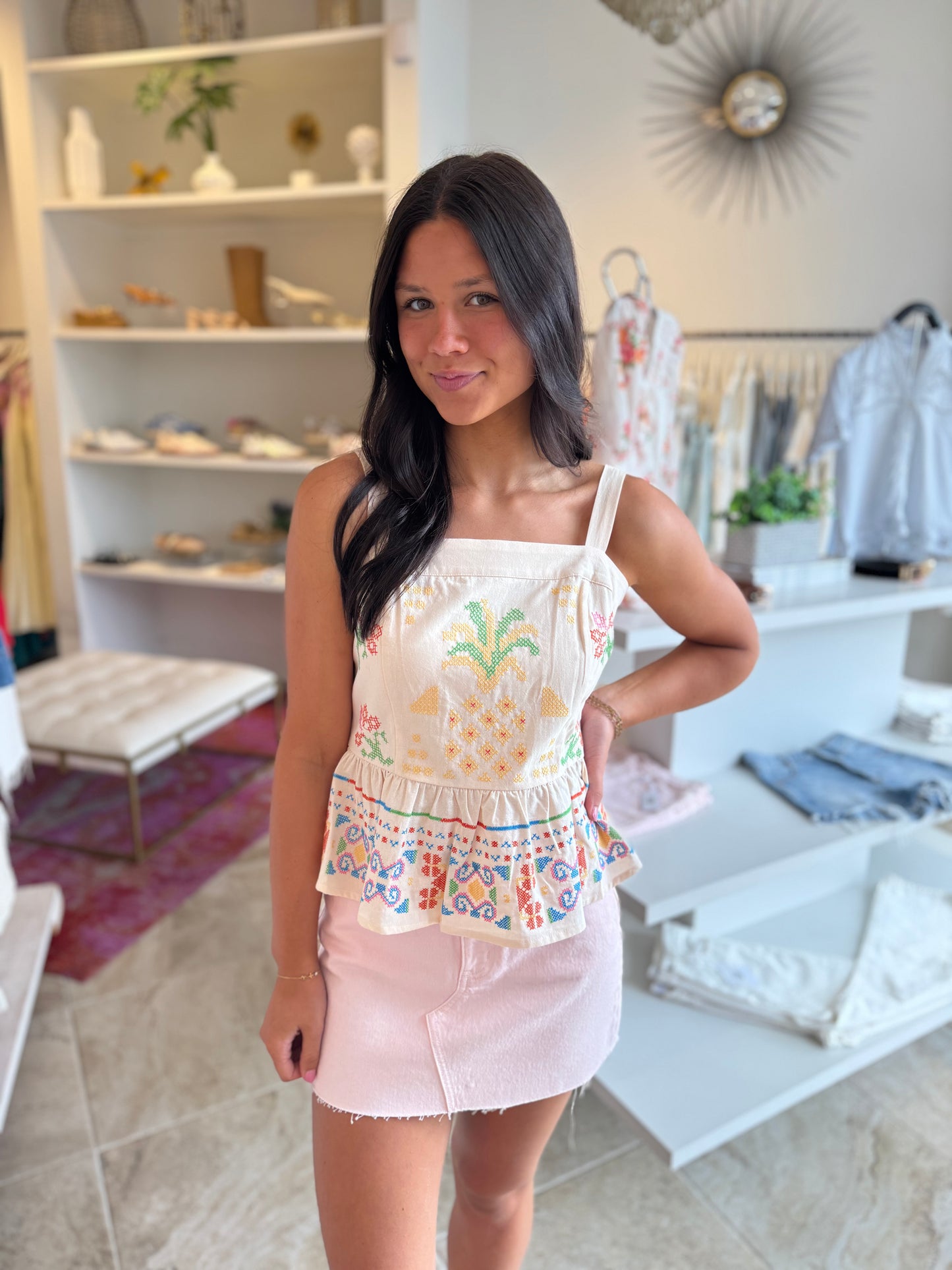 Jacobson Embroidered Top in Cream