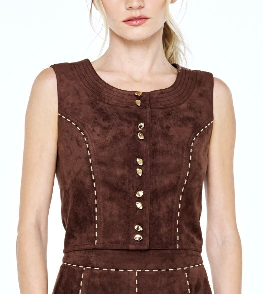 Ciebon Reagan Suede Top & Skirt Set in Brown