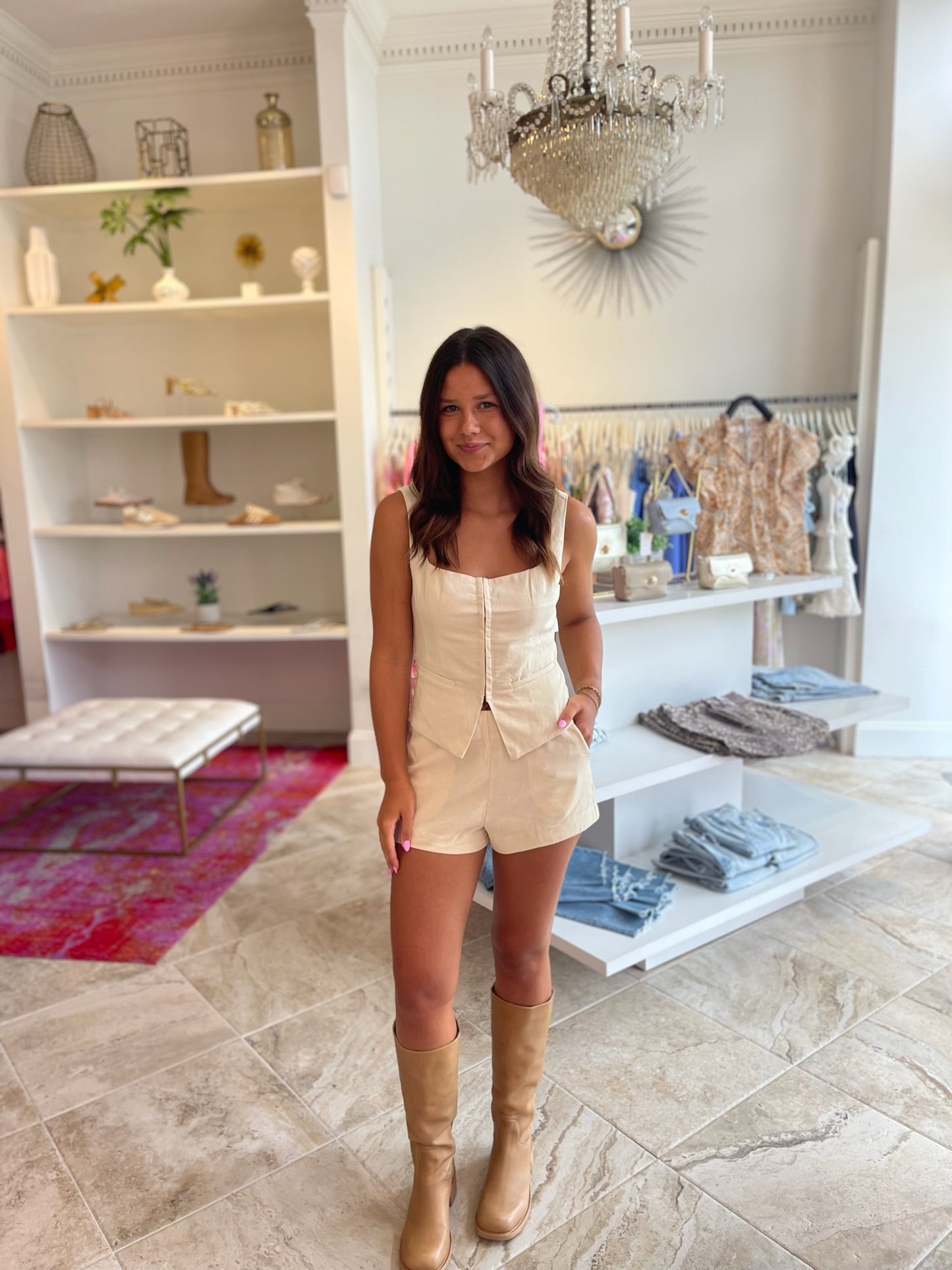 Nia Brice Top & Andre Short Set in Ecru