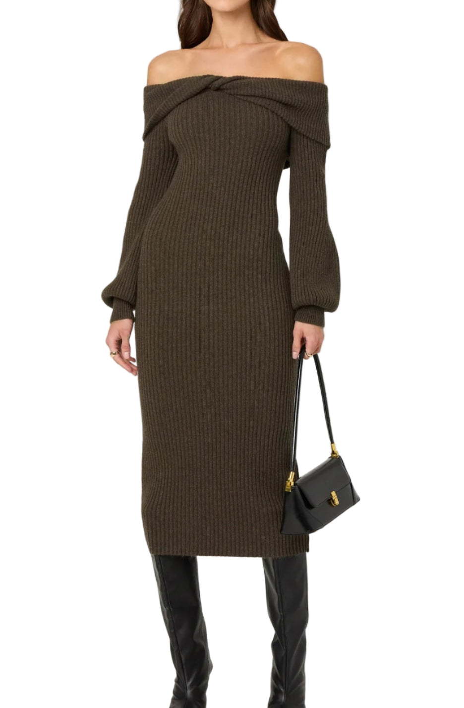 ASTR Tilde Sweater Dress in Walnut
