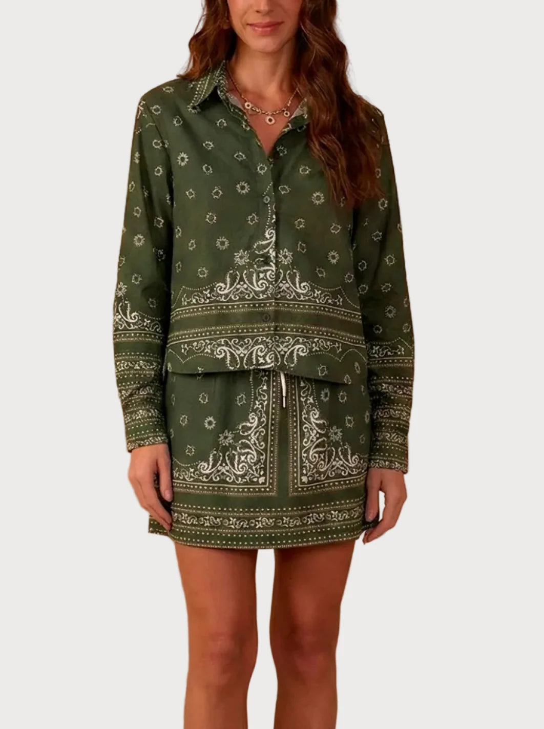 Dress To Green Scarf Collared Buttoned Shirt