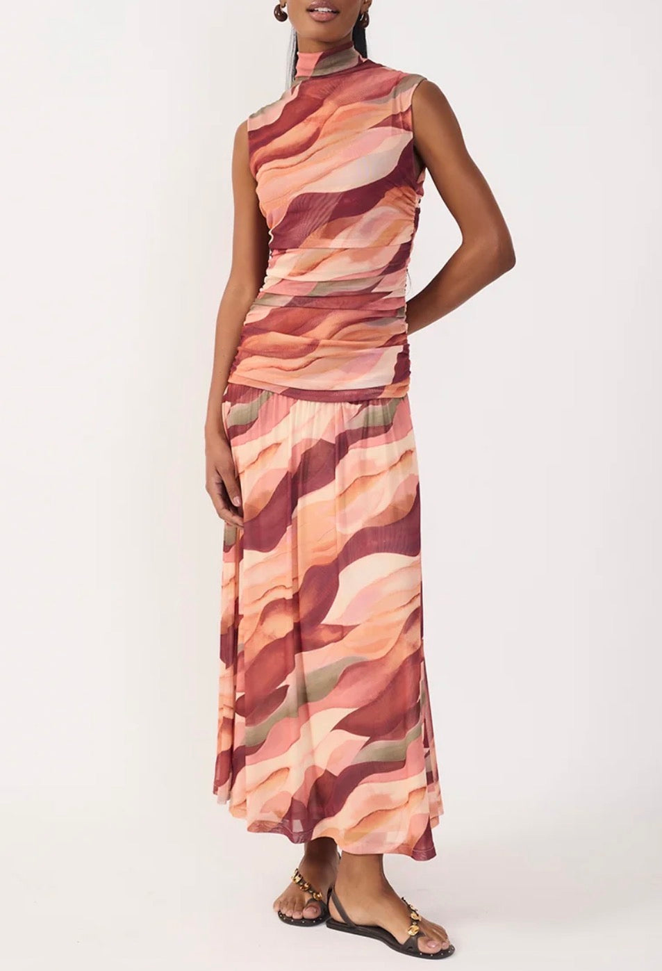 Dress To Multicolor Dunas High Neck Mesh Maxi Dress