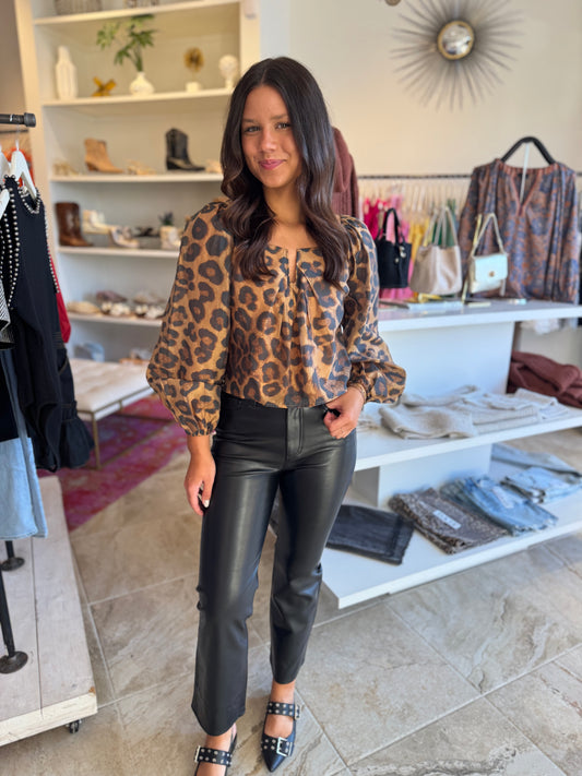 Ciebon Animal Print Puff Sleeve Blouse