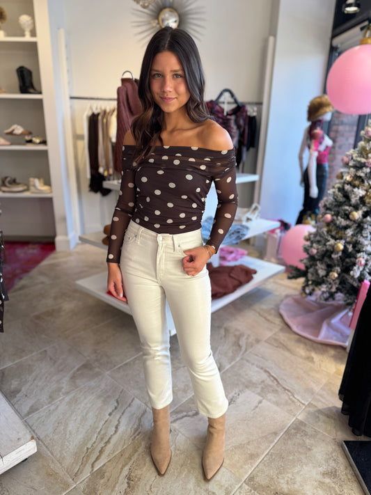 En Saison Lainey Mesh Bodysuit in Brown Ivory