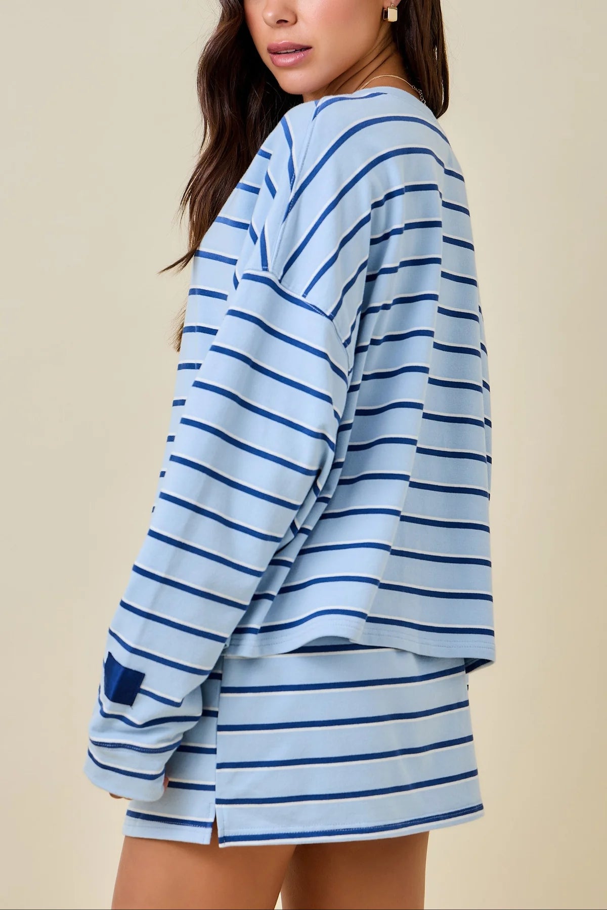Mary Striped Sweatshirt & Skort Set in Baby Blue / Navy