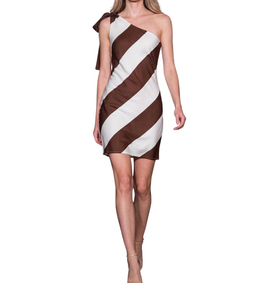 Tessie Mini Dress in Brown White