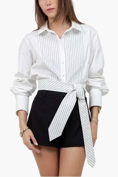 Jada Poplin Stripe Contrast Top