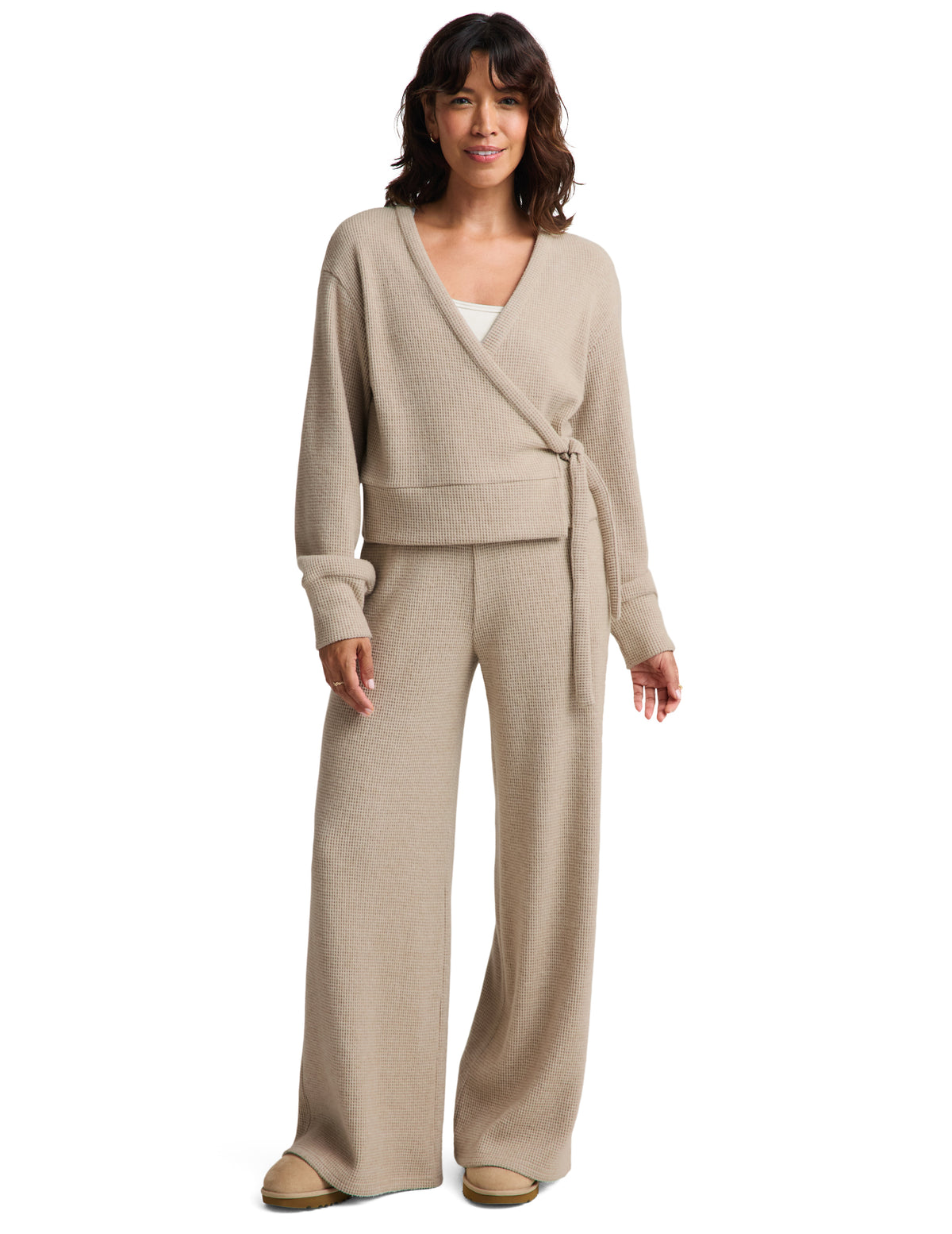 Beyond Yoga Rest Day Waffle Wrap Pullover in Oatmeal