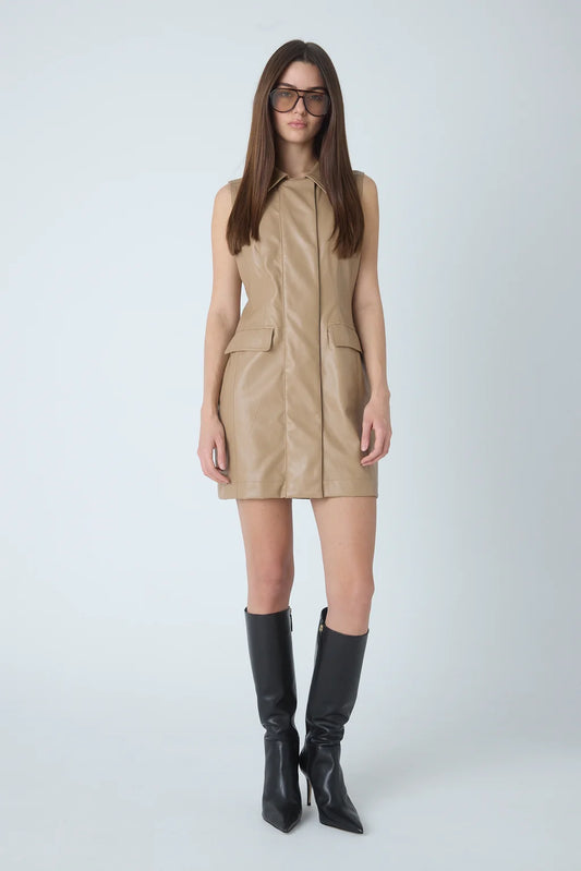JS71 Shania Faux Leather Dress in Tan