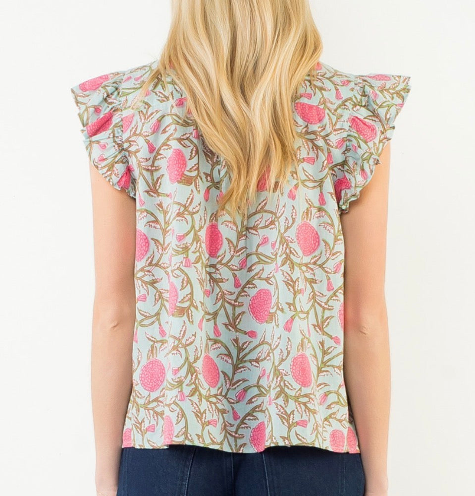 Kasie Floral Top in Mint