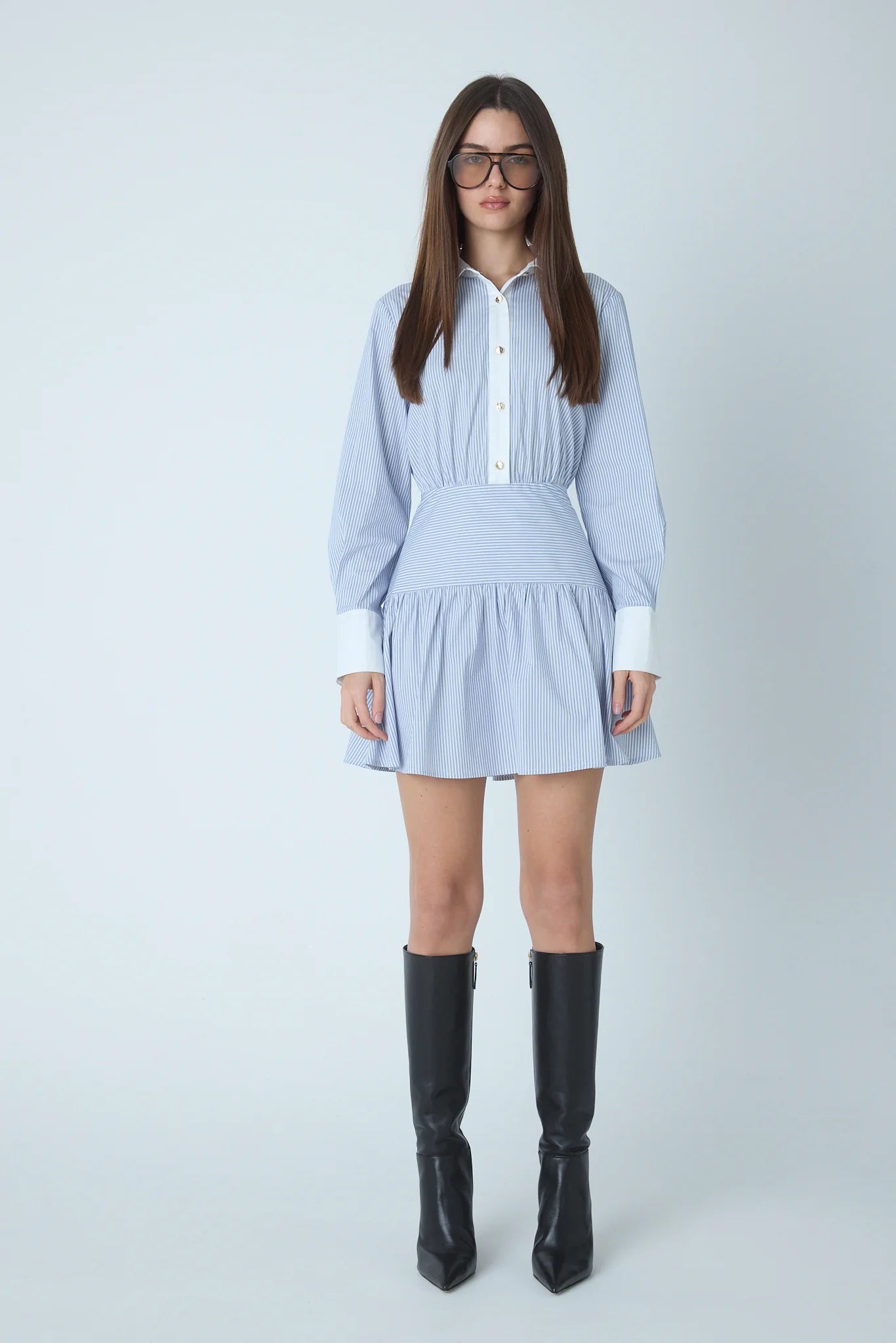 JS71 Cora Striped Mini Dress in Blue White Stripe