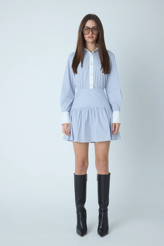 JS71 Cora Striped Mini Dress in Blue White Stripe