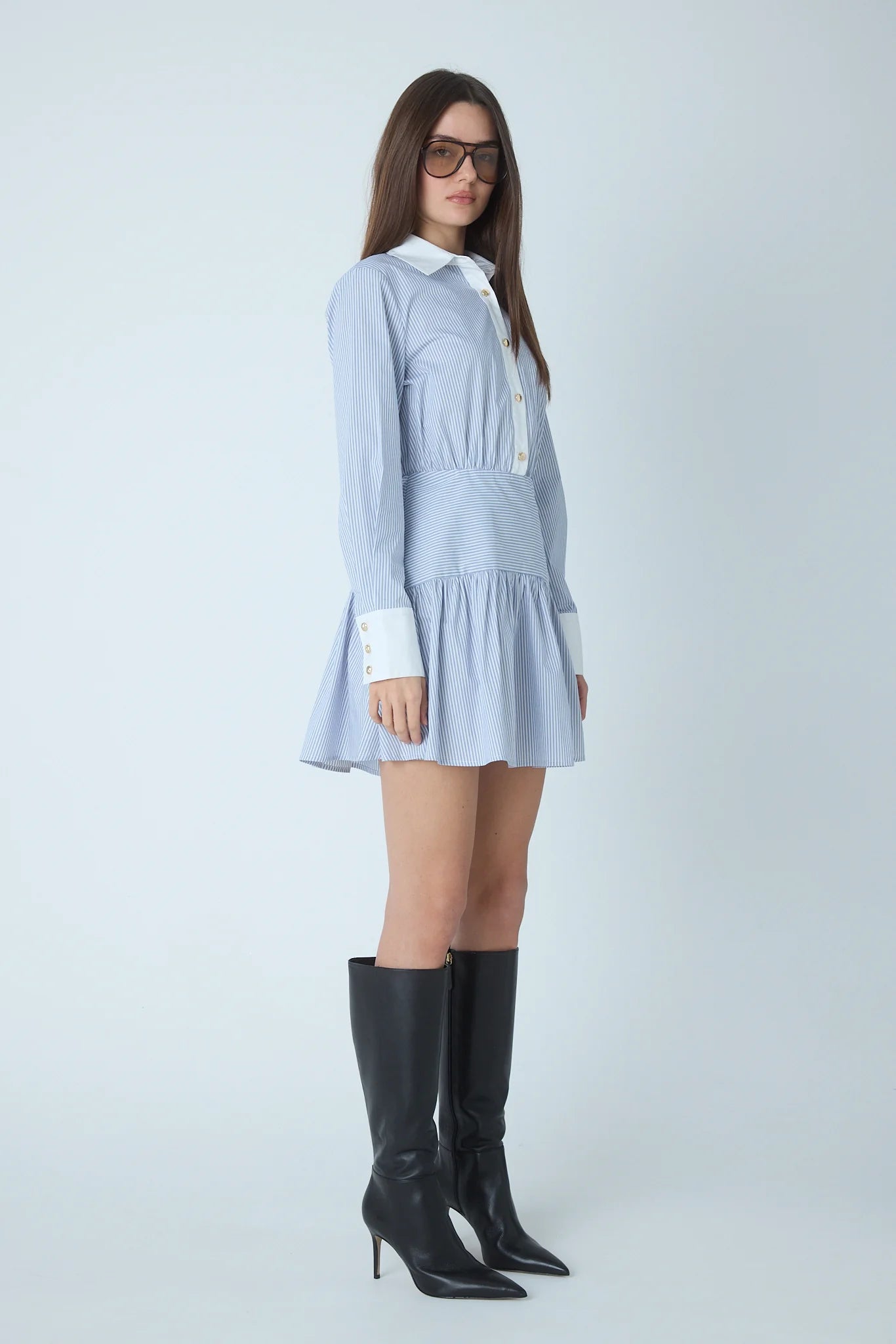 JS71 Cora Striped Mini Dress in Blue White Stripe
