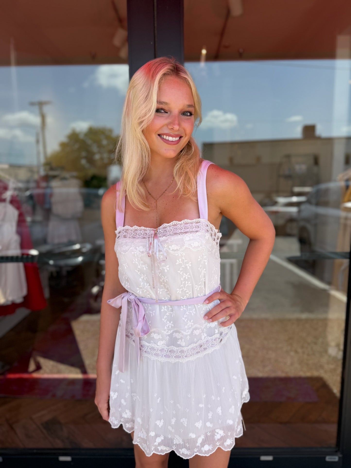 For Love & Lemons Noah Embroidered Mini Dress in Vintage Cream