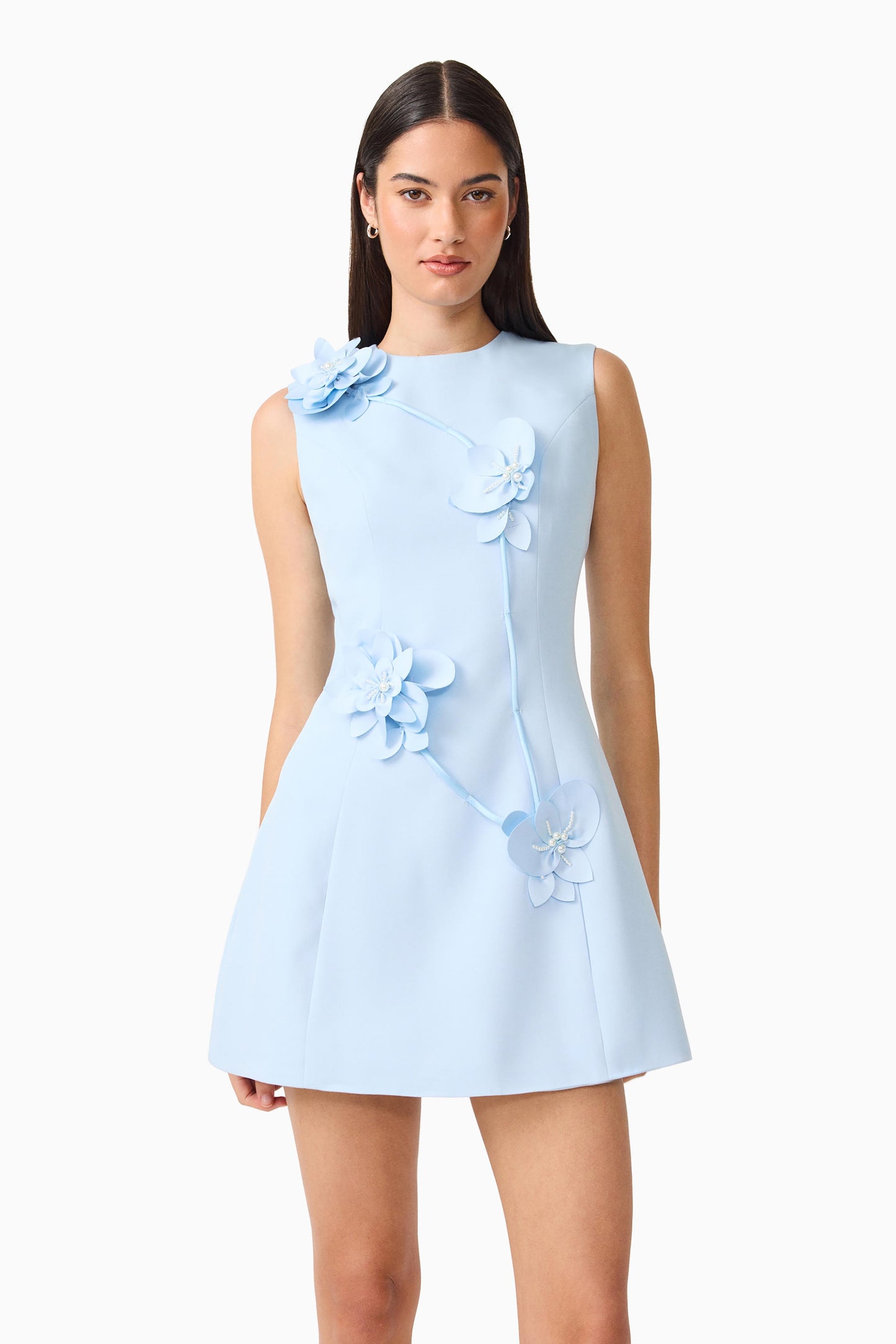 Elliatt Reina 3D Floral Mini Dress in Sky Blue