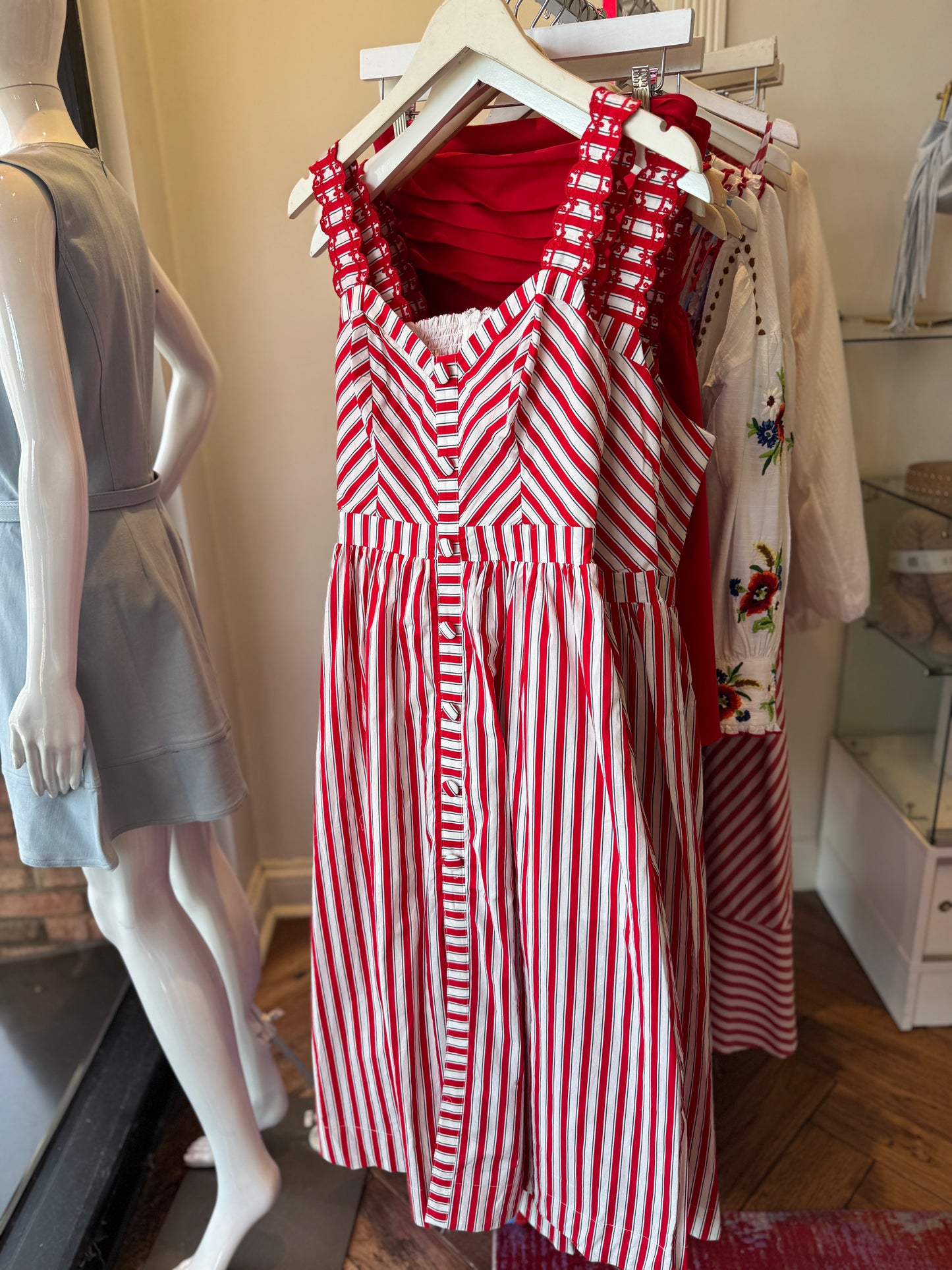 Rylee Striped Midi Dress in Red