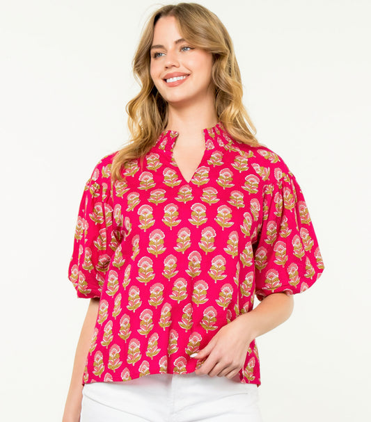 Elody Puff Sleeve Flower Print Top