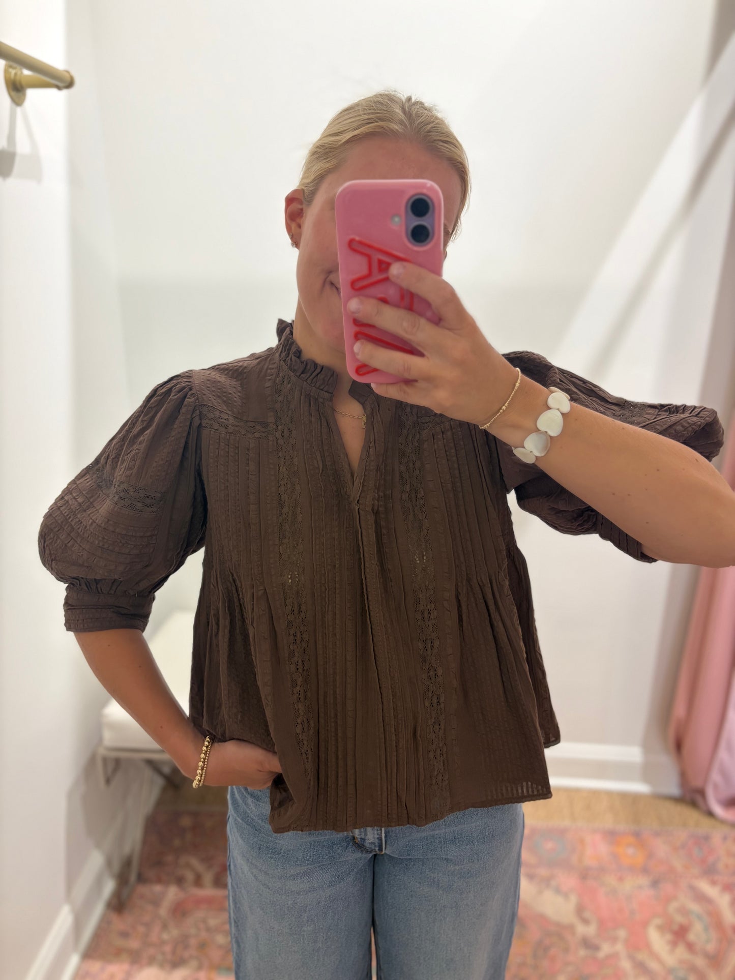 Stacie V Neck Blouse in Brown
