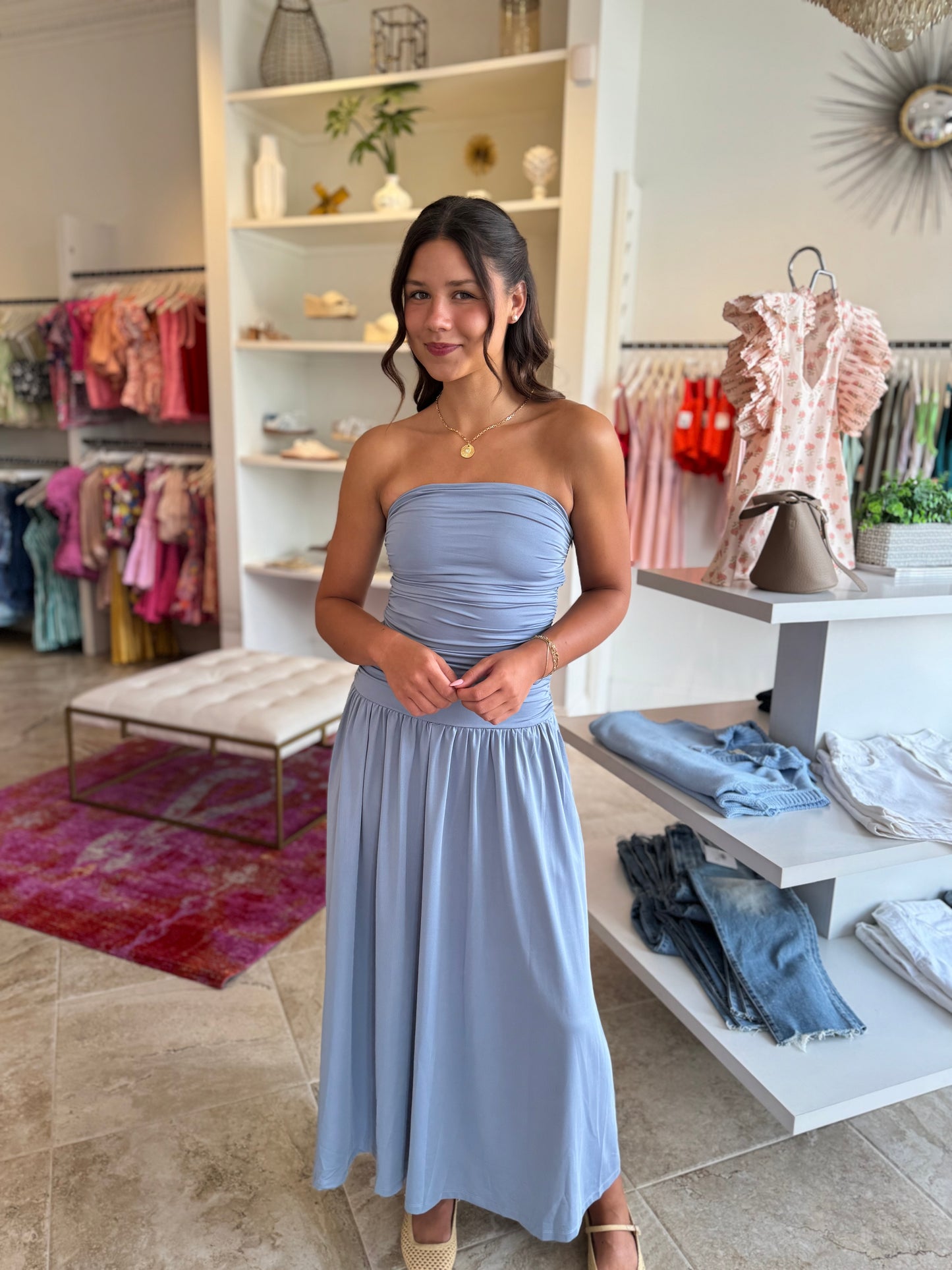 Nia Santal Dress in Slate Blue