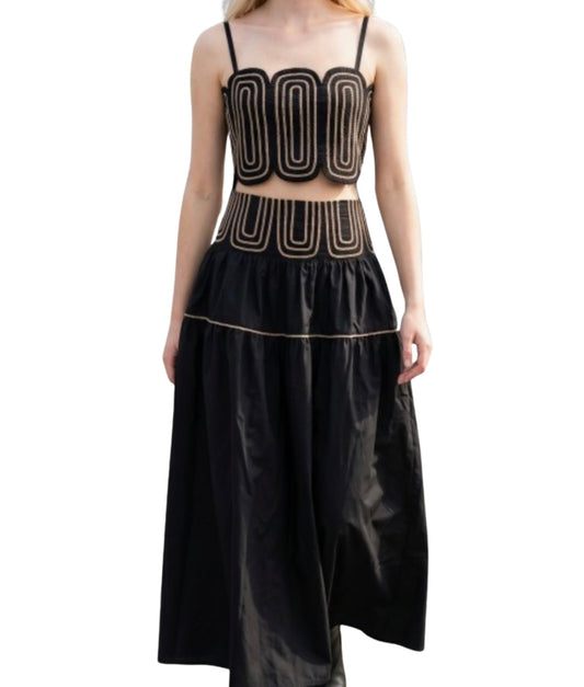 Posie Contrast Stitch Top & Skirt Set in Black Taupe