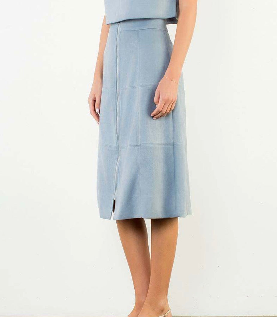 Jefferson Suede Midi Skirt in Blue