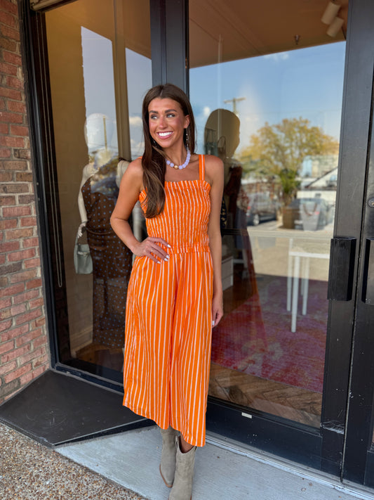 Layla Striped Midi Dress in Orange White