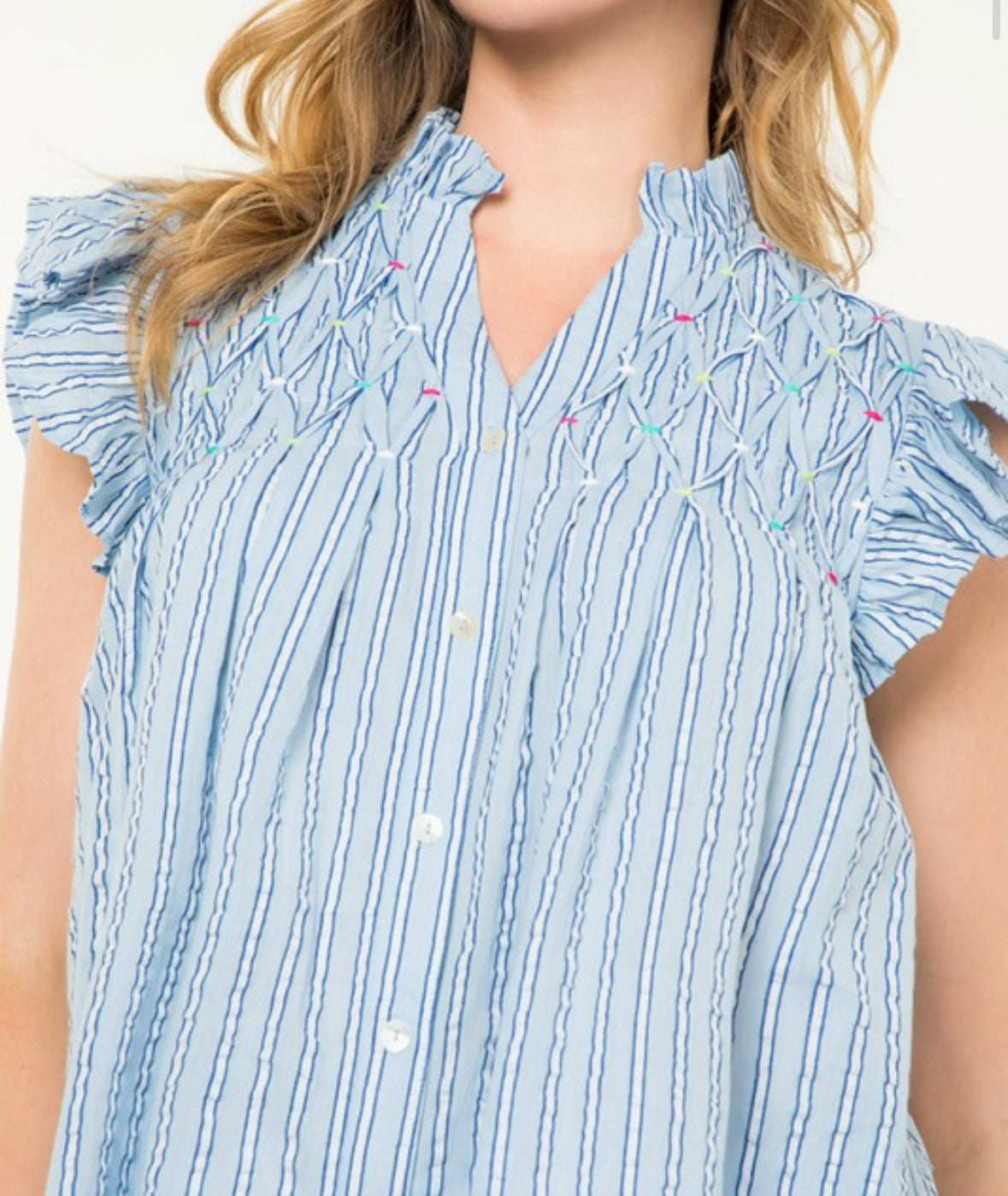 Jennie Stripe Button Down Embroidered Top