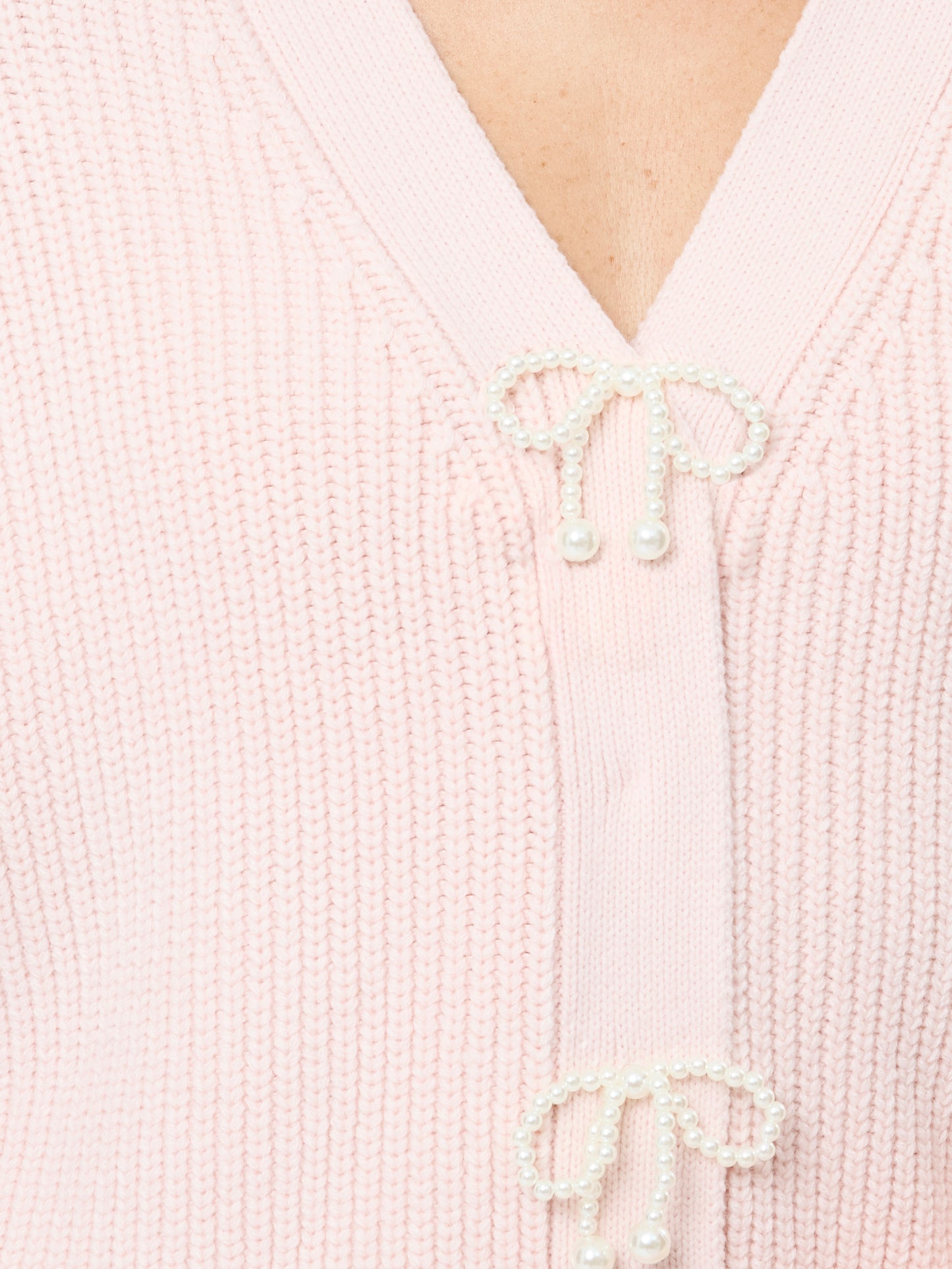 French Connection Babysoft Knit Sweater w/ Embellished Bows in Soft Blush
