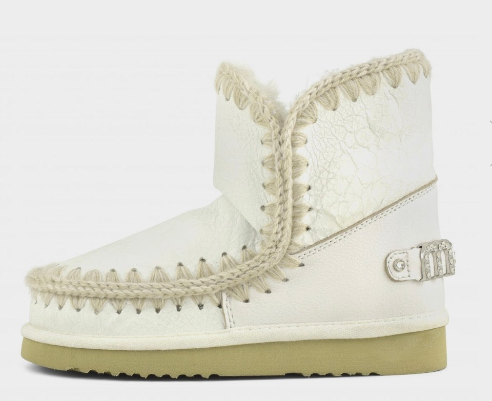 Mou Eskimo 18 Rhinestone Logo Boot in Waxi White