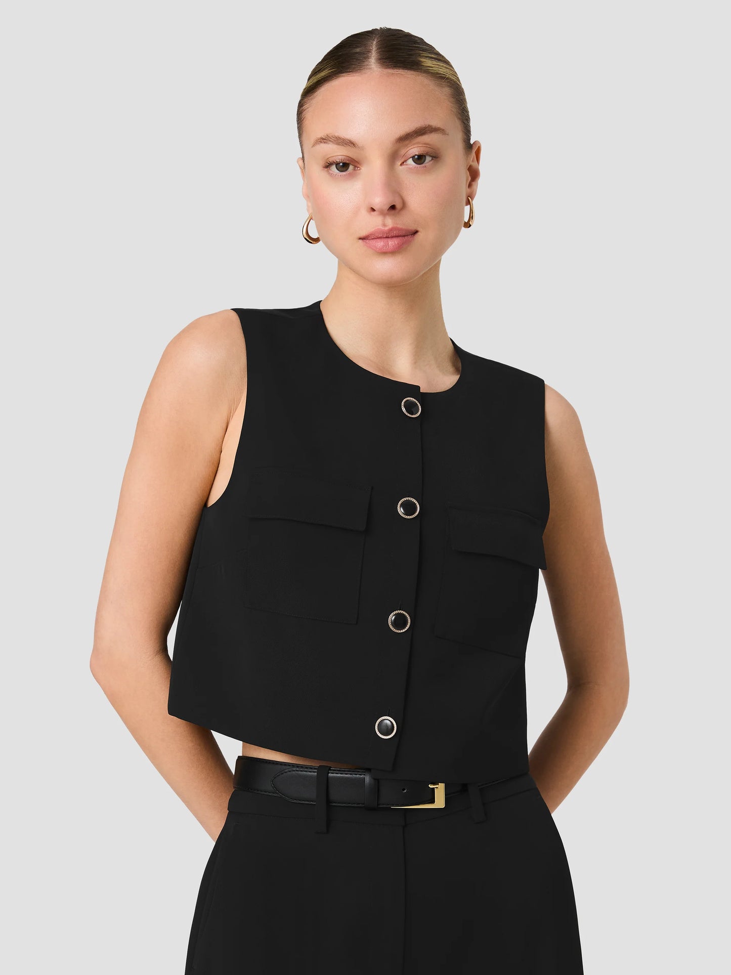 French Connection Harry Suiting Sleeveless Boxy Top in Black