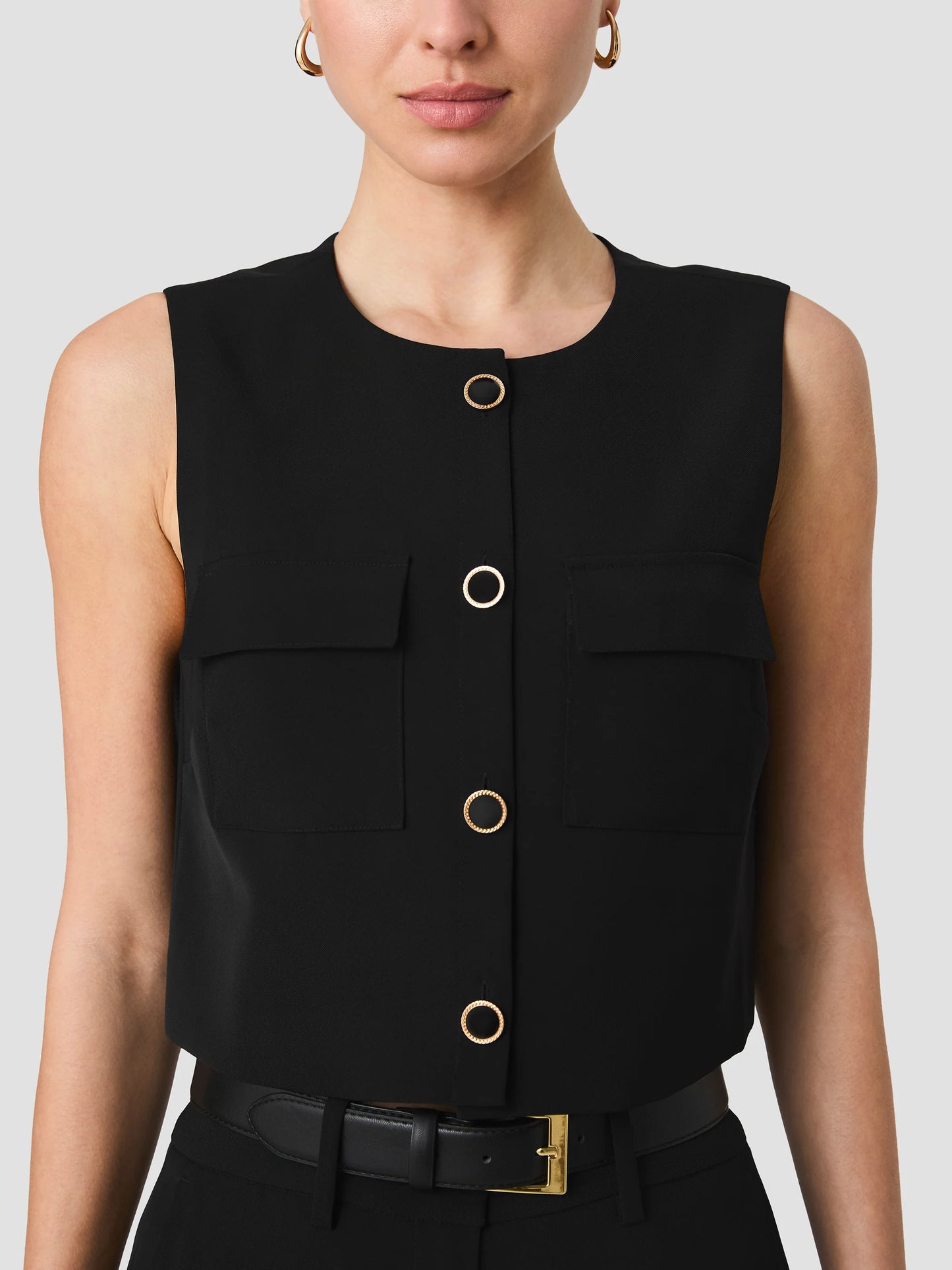 French Connection Harry Suiting Sleeveless Boxy Top in Black